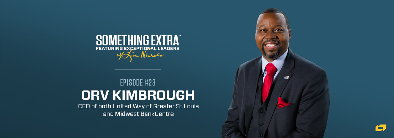"Something Extra episode 23" blue podcast banner with an image of Orv Kimbrough in a suit