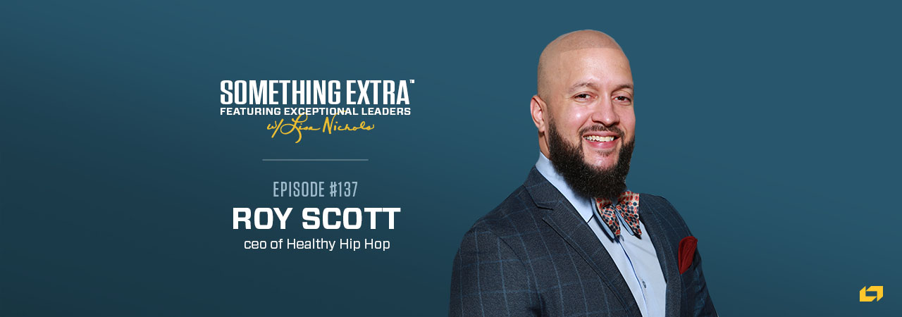 "Something Extra episode 137" blue podcast banner with an image of a man, Roy Scott