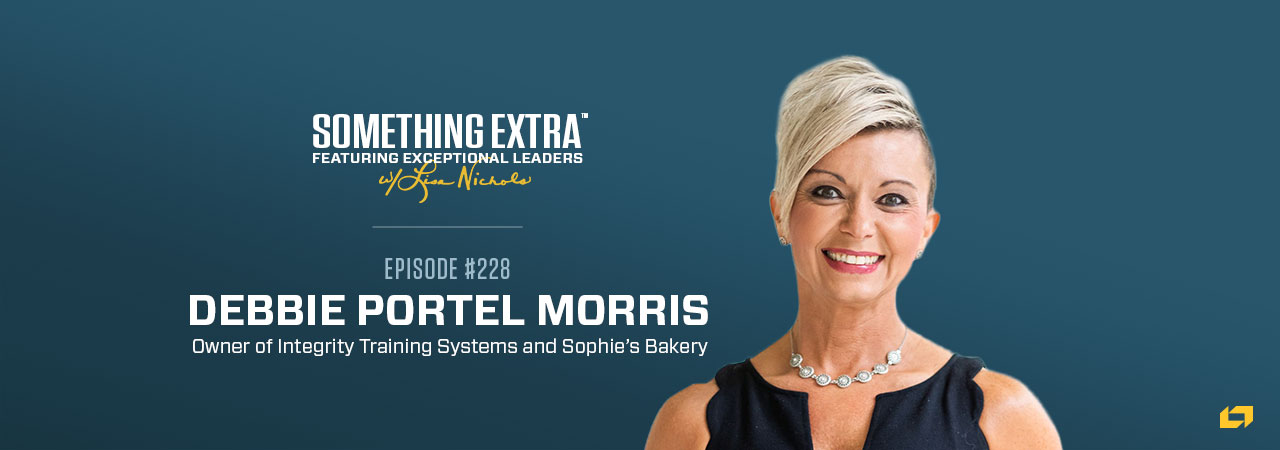 an advertisement for something extra featuring debbie portel morris