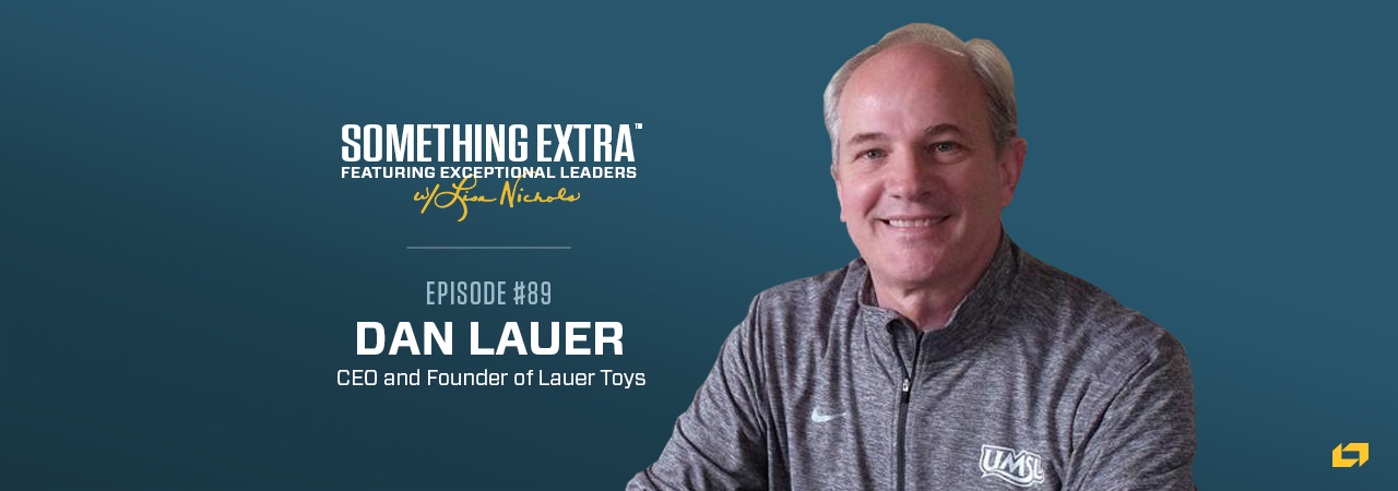 "Something Extra episode 89" blue podcast banner with an image of a man, Dan Lauer