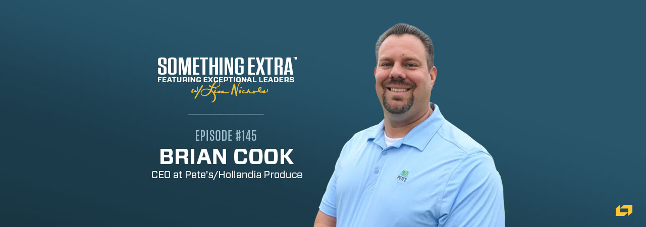 "Something Extra episode 145" blue podcast banner with an image of Brian Cook