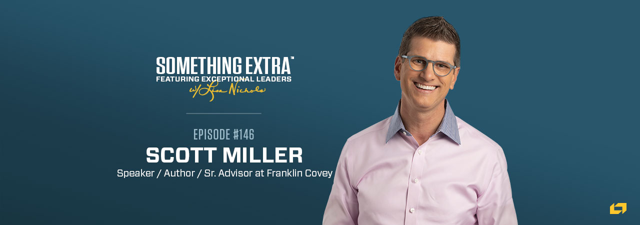 "Something Extra episode 146" blue podcast banner with an image of Scott Miller