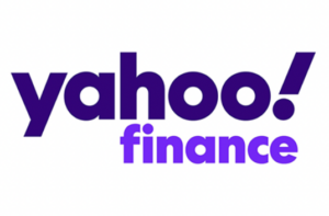 a purple yahoo finance logo on a white background