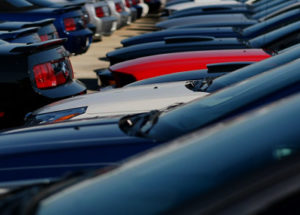 cars lined up in a parking lot